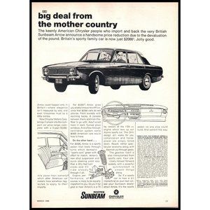 1968 Rootes Sunbeam Arrow Sedan Vintage Print Ad British Family Car Wall Art